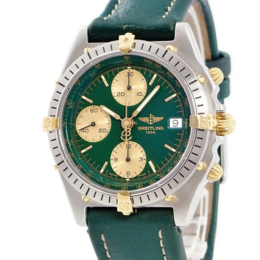 腕時計 ブライトリング BREITLING クロノマット ビコロ B13047 自動巻き メンズ OH済 K18YG×SS コンビ 緑 デイト 逆回転防止ベゼル