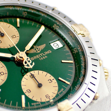 腕時計 ブライトリング BREITLING クロノマット ビコロ B13047 自動巻き メンズ OH済 K18YG×SS コンビ 緑 デイト 逆回転防止ベゼル
