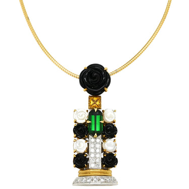 ジュエルスタジオ JEWELSTUDIO マルチストーン ダイヤ デザインペンダント マルチカラー×イエローゴールド K18YG シルバー925 ガーネット サファイア マザーオブパール/カルセドニー ダイヤモンド ネックレス Au750 WG 18金 カラーストーン