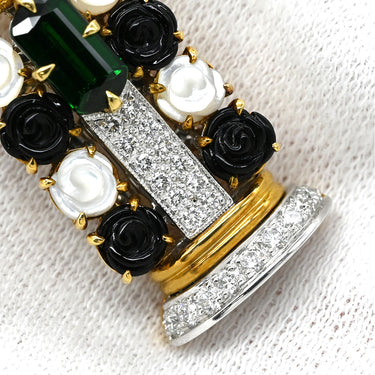 ジュエルスタジオ JEWELSTUDIO マルチストーン ダイヤ デザインペンダント マルチカラー×イエローゴールド K18YG シルバー925 ガーネット サファイア マザーオブパール/カルセドニー ダイヤモンド ネックレス Au750 WG 18金 カラーストーン