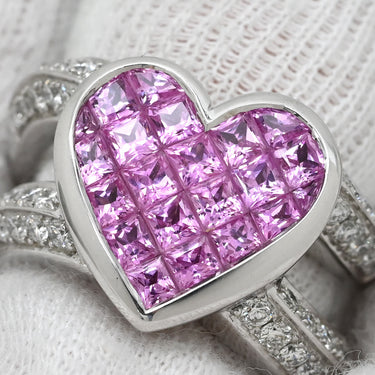 ジュエルスタジオ JEWELSTUDIO ピンクサファイア ダイヤ ハート ピンク×ホワイトゴールド K18WG ダイヤモンド ピンクサファイア リング 指輪 K18 WG Au750 ファンシーカット 13.5号