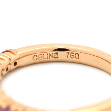 セリーヌ CELINE 一文字リング ピンク×イエローゴールド K18YG リング 指輪 Au750 K18 YG 11P 11石 11号