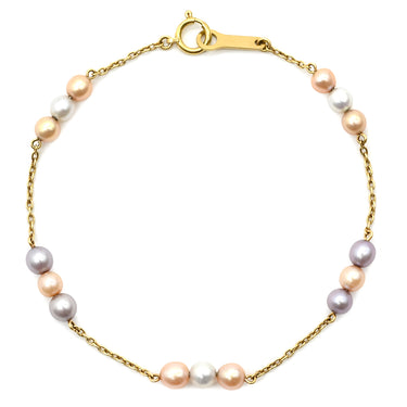 タサキ TASAKI パール ステーション 3カラー×イエローゴールド K18YG パール ブレスレット TASAKI Au750 18K 18金 真珠 ピンク グレー 白 3カラー