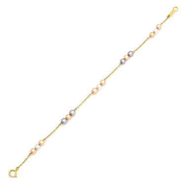 タサキ TASAKI パール ステーション 3カラー×イエローゴールド K18YG パール ブレスレット TASAKI Au750 18K 18金 真珠 ピンク グレー 白 3カラー