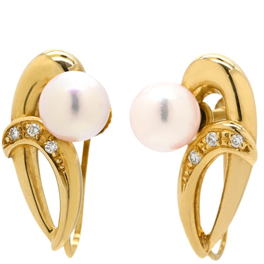 タサキ TASAKI パール ダイヤ パールホワイト×イエローゴールド K18YG パール ダイヤモンド イヤリング Au750 18K 18金 YG 真珠 1粒 ネジ式