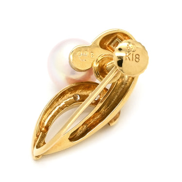 タサキ TASAKI パール ダイヤ パールホワイト×イエローゴールド K18YG パール ダイヤモンド イヤリング Au750 18K 18金 YG 真珠 5P ネジ式 スイング ドロップ