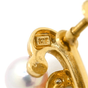 タサキ TASAKI パール ダイヤ パールホワイト×イエローゴールド K18YG パール ダイヤモンド イヤリング Au750 18K 18金 YG 真珠 5P ネジ式 スイング ドロップ