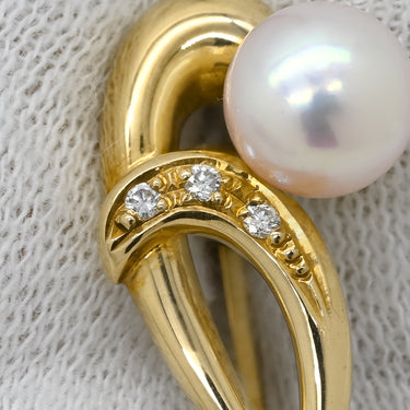 タサキ TASAKI パール ダイヤ パールホワイト×イエローゴールド K18YG パール ダイヤモンド イヤリング Au750 18K 18金 YG 真珠 5P ネジ式 スイング ドロップ