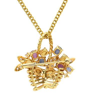 タサキ TASAKI フラワーバスケット モチーフ マルチカラー×イエローゴールド K18YG ダイヤモンド 色石 ネックレス 750 K18YG 色石 ブローチ 社外チェーン