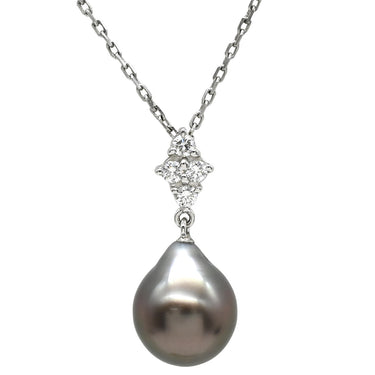 ミキモト MIKIMOTO パール ダイヤ ペンダント グレー×ホワイトゴールド K18WG パール ダイヤモンド ネックレス MIKIMOTO 真珠 1粒 Au750 WG