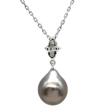 ミキモト MIKIMOTO パール ダイヤ ペンダント グレー×ホワイトゴールド K18WG パール ダイヤモンド ネックレス MIKIMOTO 真珠 1粒 Au750 WG