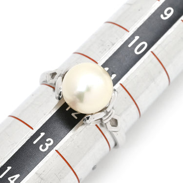 ミキモト MIKIMOTO パール ダイヤ デザインリング パールホワイト×ホワイトゴールド K14WG パール リング 指輪 TASAKI 真珠 1P 1粒 14K 14金 Au585 WG 11.5号