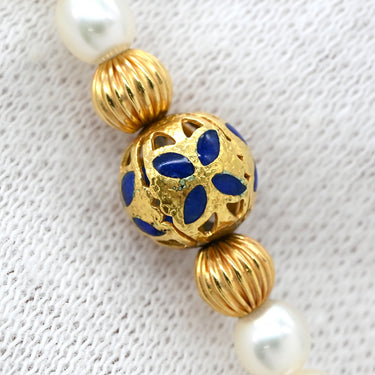 タサキ TASAKI パール 七宝 デザインネックレス ブルー×パールホワイト×イエローゴールド K18YG パール 七宝 ネックレス TASAKI 750 18K YG 真珠