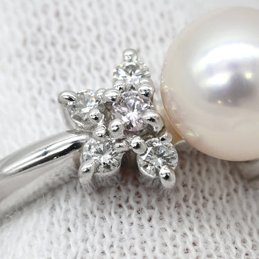 タサキ TASAKI パール ダイヤリング パールホワイト×プラチナシルバー Pt900 パール ダイヤモンド リング 指輪 TASAKI 真珠 1粒 プラチナ900 10号