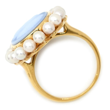 タサキ TASAKI カメオ パール ブルー×パールホワイト×イエローゴールド K18YG パール ストーン リング 指輪 TASAKI ストーンカメオ ベビーパール 白 9.5号