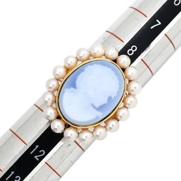 タサキ TASAKI カメオ パール ブルー×パールホワイト×イエローゴールド K18YG パール ストーン リング 指輪 TASAKI ストーンカメオ ベビーパール 白 9.5号