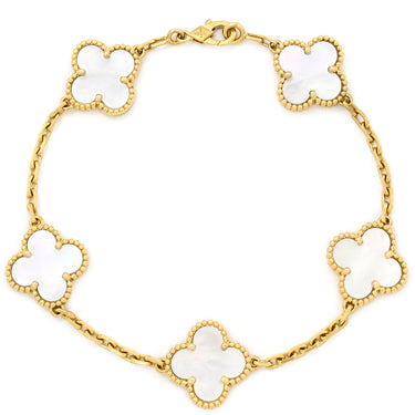 ヴァンクリーフアーペル Van Cleef & Arpels ヴィンテージアルハンブラ ブレスレット VCARA41800 パールホワイト×イエローゴールド K18YG マザーオブ パール ブレスレット 白 750 YG 5モチーフ