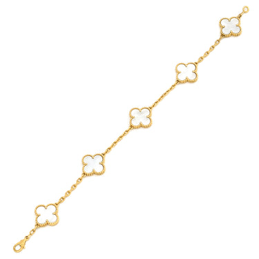 ヴァンクリーフアーペル Van Cleef & Arpels ヴィンテージアルハンブラ ブレスレット VCARA41800 パールホワイト×イエローゴールド K18YG マザーオブ パール ブレスレット 白 750 YG 5モチーフ