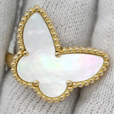 ヴァンクリーフアーペル Van Cleef & Arpels ラッキー アルハンブラ パピヨン パールホワイト×イエローゴールド K18YG マザーオブパール #51(JP11) リング 指輪 18K 18金 蝶 パール 11号