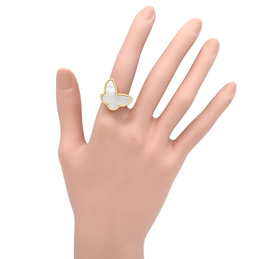 ヴァンクリーフアーペル Van Cleef & Arpels ラッキー アルハンブラ パピヨン パールホワイト×イエローゴールド K18YG マザーオブパール #51(JP11) リング 指輪 18K 18金 蝶 パール 11号
