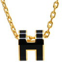 エルメス HERMES ポップアッシュ ミニ ペンダント ブラック×ゴールド GP ラッカー ネックレス 新品 未使用 Hモチーフ