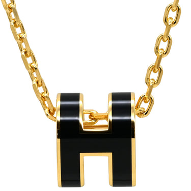 エルメス HERMES ポップアッシュ ミニ ペンダント ブラック×ゴールド GP ラッカー ネックレス 新品 未使用 Hモチーフ