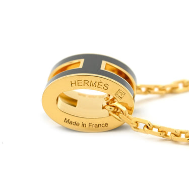 エルメス HERMES ポップアッシュ ミニ ペンダント ブラック×ゴールド GP ラッカー ネックレス 新品 未使用 Hモチーフ