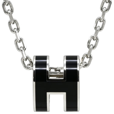 エルメス HERMES ポップアッシュ ミニ ペンダント ブラック×シルバー メタル ラッカー ネックレス 新品 未使用 Hモチーフ