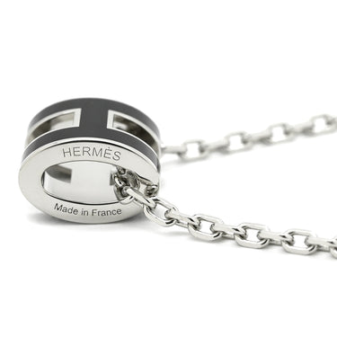 エルメス HERMES ポップアッシュ ミニ ペンダント ブラック×シルバー メタル ラッカー ネックレス 新品 未使用 Hモチーフ