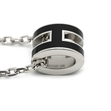 エルメス HERMES ポップアッシュ ミニ ペンダント ブラック×シルバー メタル ラッカー ネックレス 新品 未使用 Hモチーフ