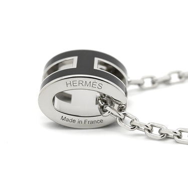 エルメス HERMES ポップアッシュ ミニ ペンダント ブラック×シルバー メタル ラッカー ネックレス 新品 未使用 Hモチーフ