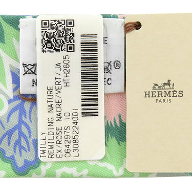 エルメス HERMES ツイリー H064297S ローズナークル×グリーン×イエロー シルク スカーフ 【REWILDING NATURE/リワイルディング ネイチャー】