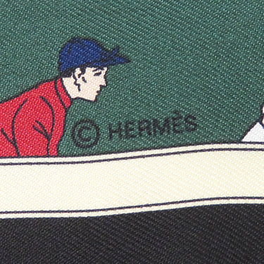 エルメス HERMES ツイリー H061144S マリン×ベージュ×ヴェールロデン シルク スカーフ 【TURF LES COURSES/競馬】