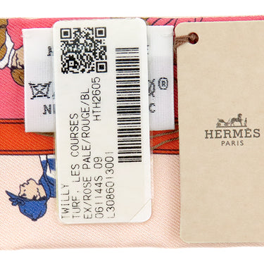 エルメス HERMES ツイリー H061144S ローズペール×ルージュ×ブルー シルク スカーフ 新品 未使用 【TURF LES COURSES/競馬】