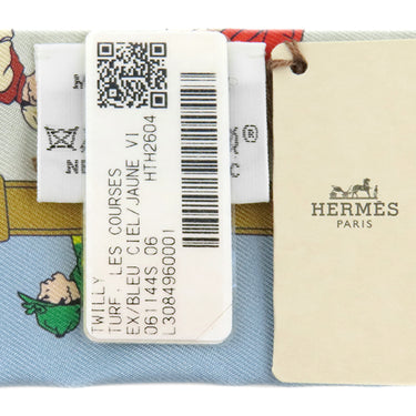 エルメス HERMES ツイリー H061144S ブルーシエル×ジョーヌヴィフ×ヴェール シルク スカーフ 【TURF LES COURSES/競馬】