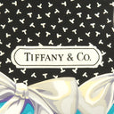 ティファニー Tiffany & Co リボン 大判スカーフ ブラック×ブルー シルク スカーフ 黒 ブルー Tロゴ ダンシングT 薄地