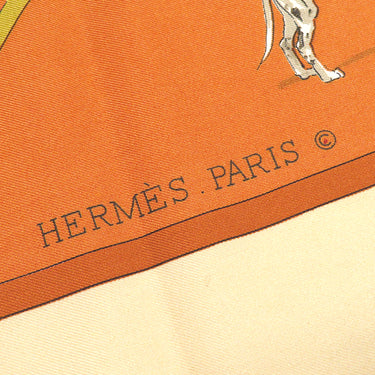エルメス HERMES カレ90 オレンジ シルク スカーフ 【LES VOITURES A TRANSFORMATION/折り畳み式幌馬車】 ヴィンテージ ソルド品