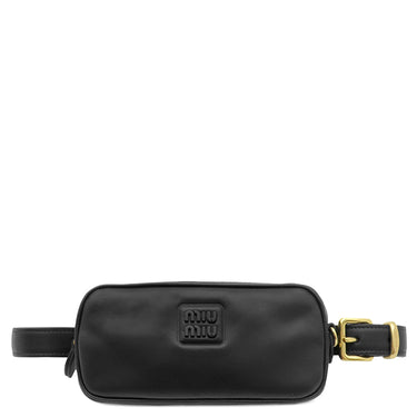 ミュウミュウ MIU MIU ロゴ ウエストポーチ DNP104 ブラック レザー ウエストバッグ ゴールド金具 黒 ベルトバッグ