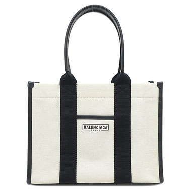 バレンシアガ BALENCIAGA ハードウェア スモール トート 671402 2HHAM 9260 ブラック×ナチュラル キャンバス レザー 2WAYバッグ ゴールド金具