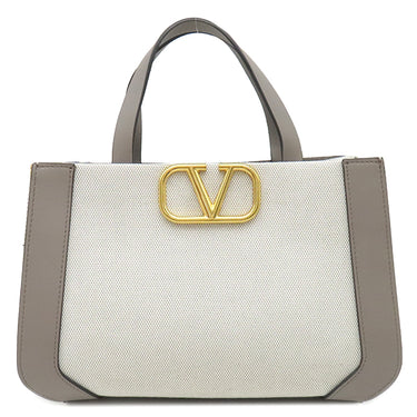 ヴァレンティノ VALENTINO Vロゴ シグネチャー スモール 2W0B0K96YJH ホワイト×グレー キャンバス レザー 2WAYバッグ ゴールド金具