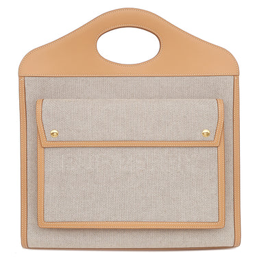 バーバリー BURBERRY ポケットバッグ ミディアム 8039070 ソフトフォーン×ウォームサンド キャンバス レザー 2WAYバッグ ゴールド金具 薄茶 ハンドバッグ ショルダー