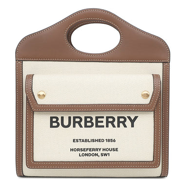 バーバリー BURBERRY ミニ ポケットバッグ 8031746 ナチュラル×モルトブラウン キャンバス レザー 2WAYバッグ ゴールド金具 茶 ハンドバッグ ショルダー