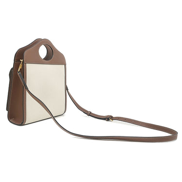バーバリー BURBERRY ミニ ポケットバッグ 8031746 ナチュラル×モルトブラウン キャンバス レザー 2WAYバッグ ゴールド金具 茶 ハンドバッグ ショルダー