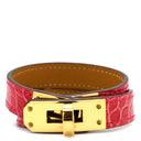 エルメス HERMES ケリー ドゥブルトゥール ローズエクストリーム×ゴールド アリゲーター メタル T1 ブレスレット ゴールド金具 赤 2連 2重 レザーブレス