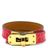 エルメス HERMES ケリー ドゥブルトゥール ローズエクストリーム×ゴールド アリゲーター メタル T1 ブレスレット ゴールド金具 赤 2連 2重 レザーブレス
