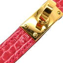 エルメス HERMES ケリー ドゥブルトゥール ローズエクストリーム×ゴールド アリゲーター メタル T1 ブレスレット ゴールド金具 赤 2連 2重 レザーブレス