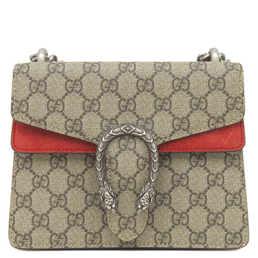 グッチ GUCCI ディオニュソス ミニバッグ 421970 ベージュ×レッド GGスプリームキャンバス スウェード ショルダーバッグ シルバー金具 赤 チェーン タイガーヘッド