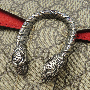 グッチ GUCCI ディオニュソス ミニバッグ 421970 ベージュ×レッド GGスプリームキャンバス スウェード ショルダーバッグ シルバー金具 赤 チェーン タイガーヘッド
