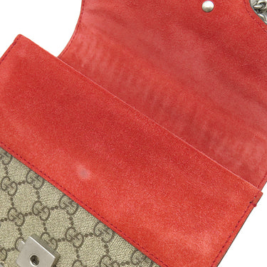 グッチ GUCCI ディオニュソス ミニバッグ 421970 ベージュ×レッド GGスプリームキャンバス スウェード ショルダーバッグ シルバー金具 赤 チェーン タイガーヘッド
