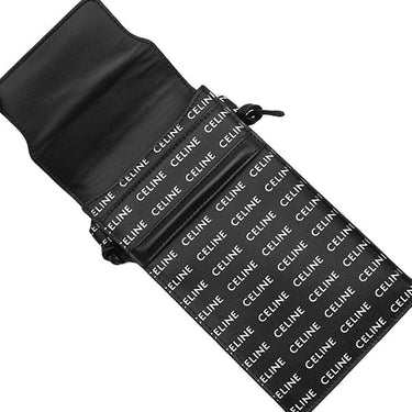 セリーヌ CELINE フォンポーチ 10G332 ブラック レザー ショルダーバッグ 黒 白 ロゴ 総柄 モバイルポーチ